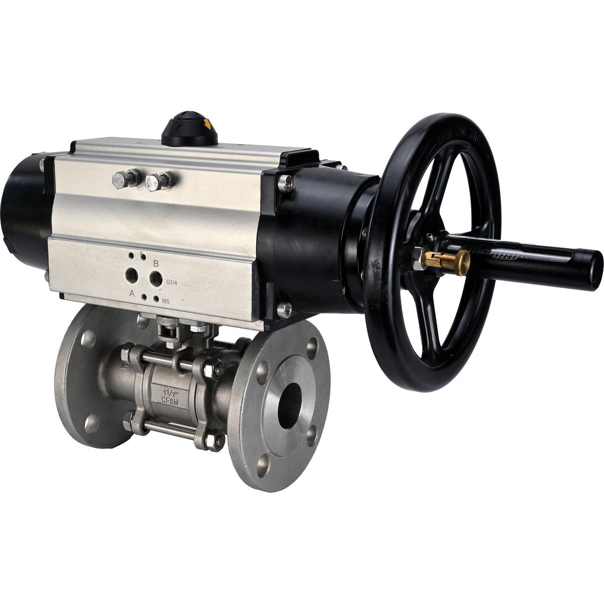 Ball valves Elephant BV3131P(3pc)-FP-F-ISO-H DN65-80 16 bar three-piece full bore flanged, body - stainless steel SS304, seal - PTFE, with pneumatic actuator Elephant PA-DA-105-1