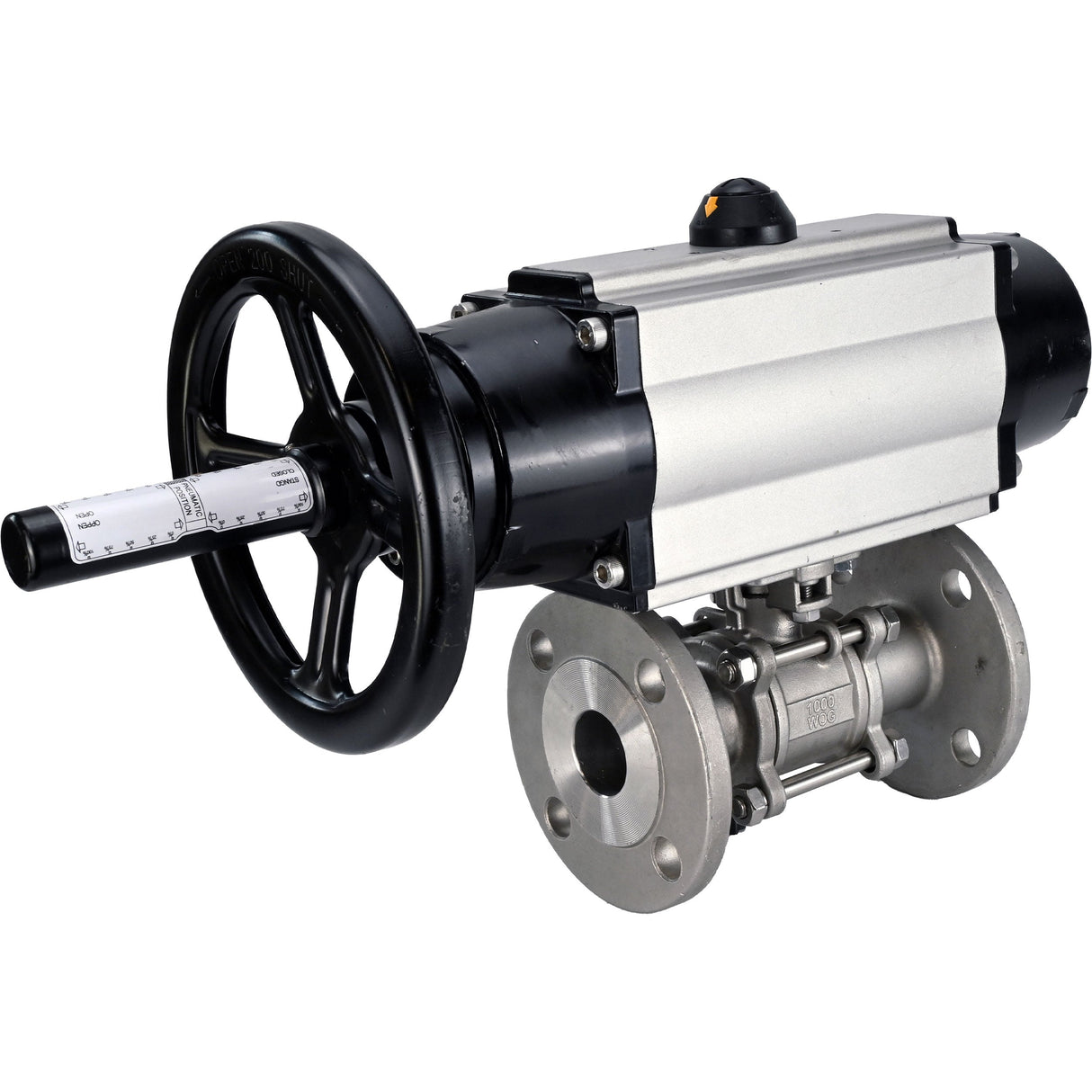 Ball valves Elephant BV3232P(3pc)-FP-F-ISO-H DN65-80 16 bar three-piece full bore flanged, body - stainless steel SS304, seal - PTFE, with pneumatic actuator Elephant PA-DA