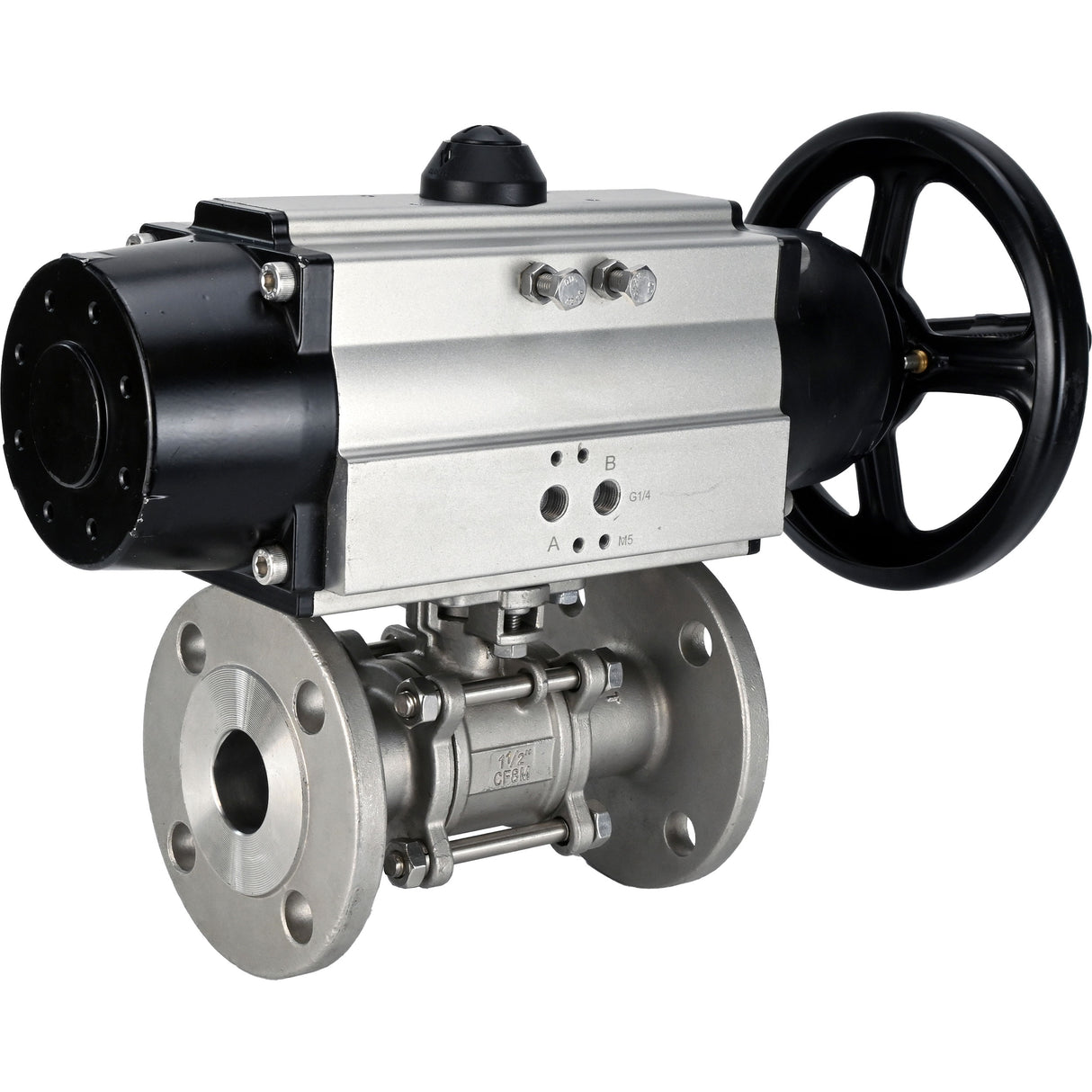 Ball valves Elephant BV3131P(3pc)-FP-F-ISO-H DN65-80 16 bar three-piece full bore flanged, body - stainless steel SS304, seal - PTFE, with pneumatic actuator Elephant PA-DA-105-1