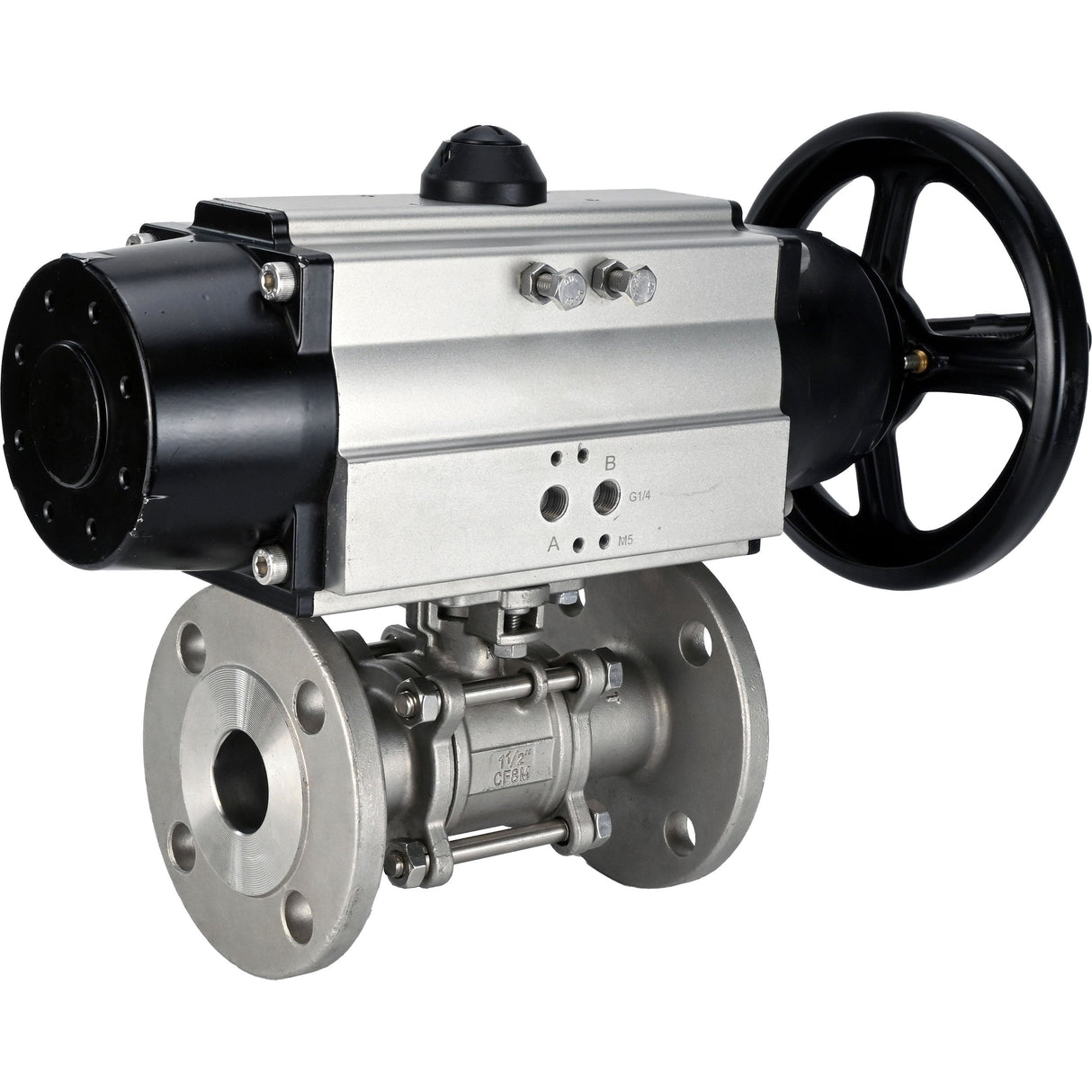 Ball valves Elephant BV3131P(3pc)-FP-F-ISO-H DN65-80 16 bar three-piece full bore flanged, body - stainless steel SS304, seal - PTFE, with pneumatic actuator Elephant PA-DA-105-1