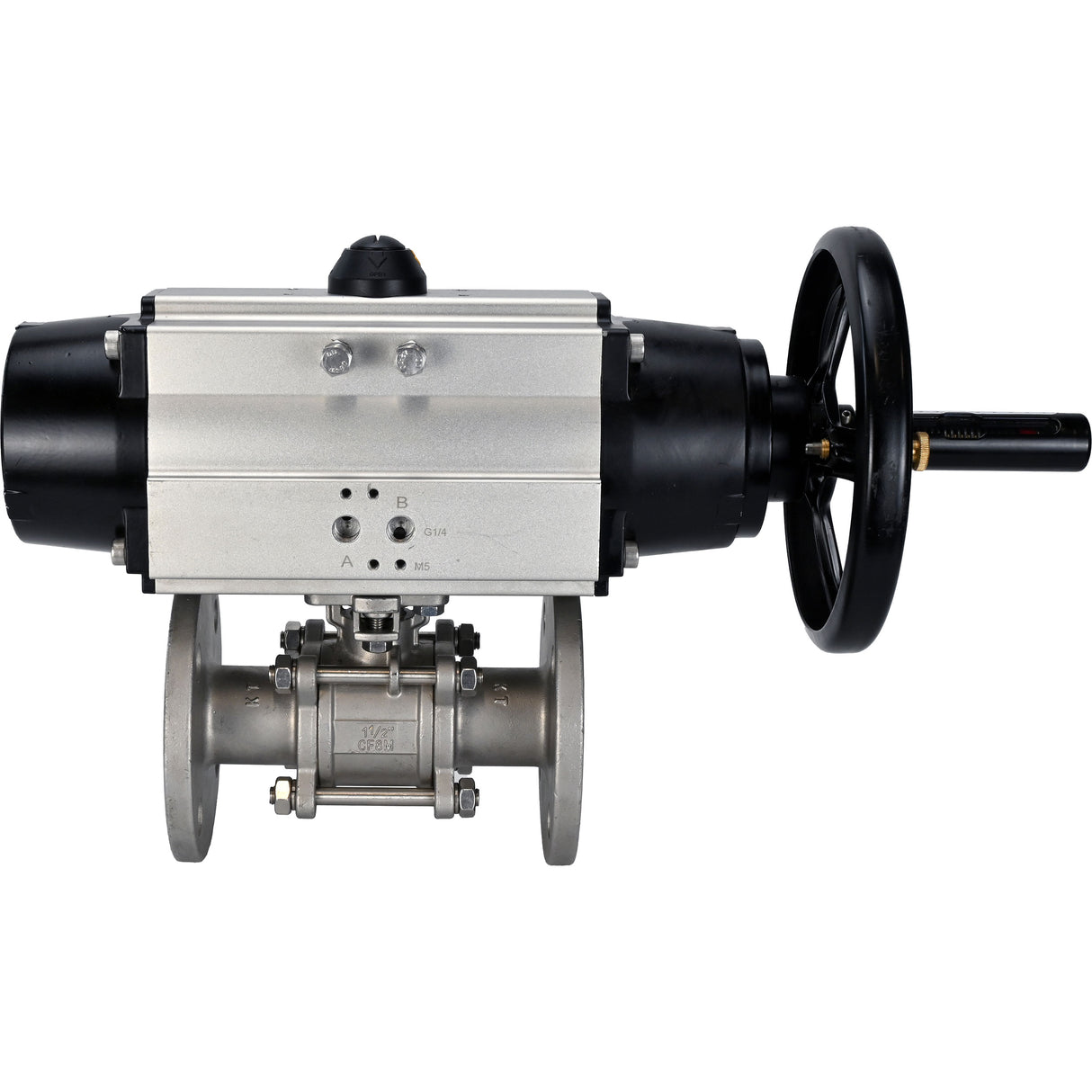 Ball valves Elephant BV3131P(3pc)-FP-F-ISO-H DN65-80 16 bar three-piece full bore flanged, body - stainless steel SS304, seal - PTFE, with pneumatic actuator Elephant PA-DA-105-1