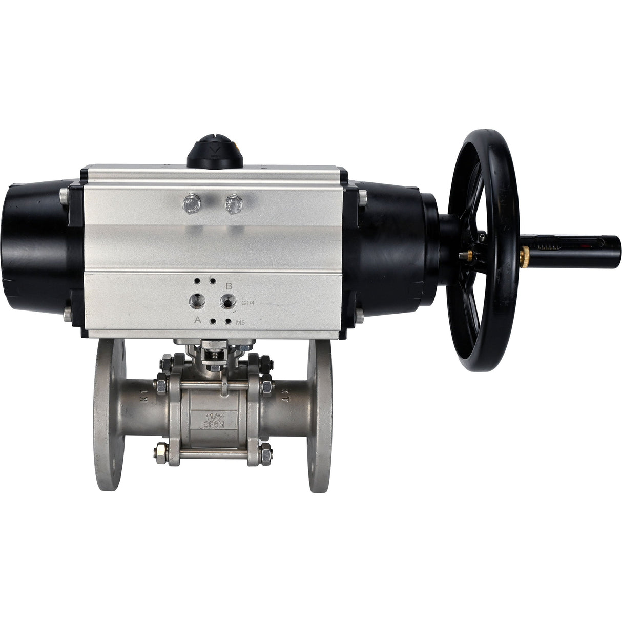 Ball valves Elephant BV3131P(3pc)-FP-F-ISO-H DN65-80 16 bar three-piece full bore flanged, body - stainless steel SS304, seal - PTFE, with pneumatic actuator Elephant PA-DA-105-1
