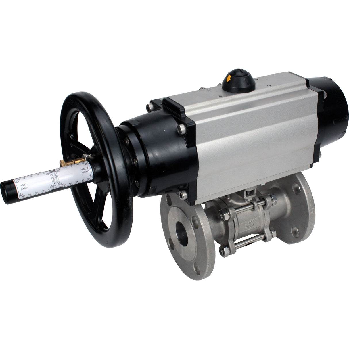 Ball valves Elephant BV3131P(3pc)-FP-F-ISO-H DN65-80 16 bar, three-piece full bore flanged, stainless steel SS304, seal - PTFE, with pneumatic actuator PA-DA-105-1 double acting, with pneumatic distributor 4M310-08 NAMUR 24V