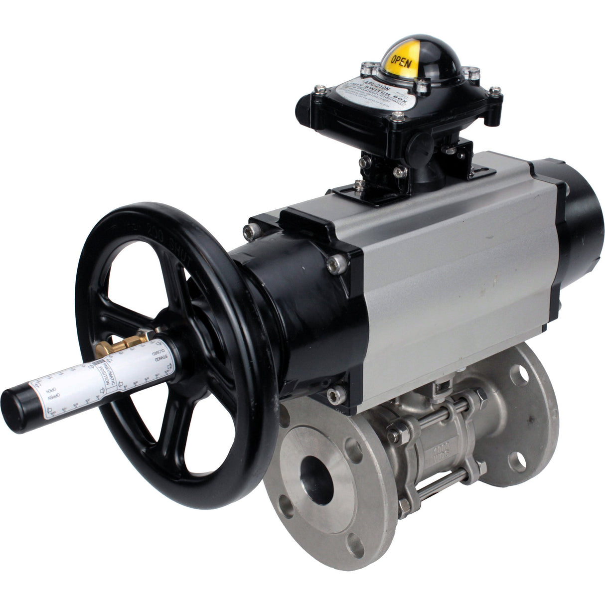 Ball valves Elephant BV3232P(3pc)-FP-F-ISO-H DN65-80 16 bar, three-piece full bore flanged, stainless steel SS304, seal - PTFE, with pneumatic actuator PA-DA-105-1 double acting, with pneumatic distributor 4M310-08 NAMUR 24V, with LSU APL-210N