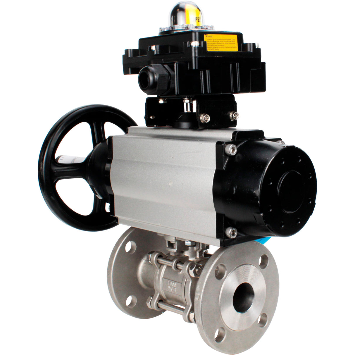 Ball valves Elephant BV3232P(3pc)-FP-F-ISO-H DN65-80 16 bar, three-piece full bore flanged, stainless steel SS304, seal - PTFE, with pneumatic actuator PA-DA-105-1 double acting, with pneumatic distributor 4V320-08 220V, with LSU APL-410N EX