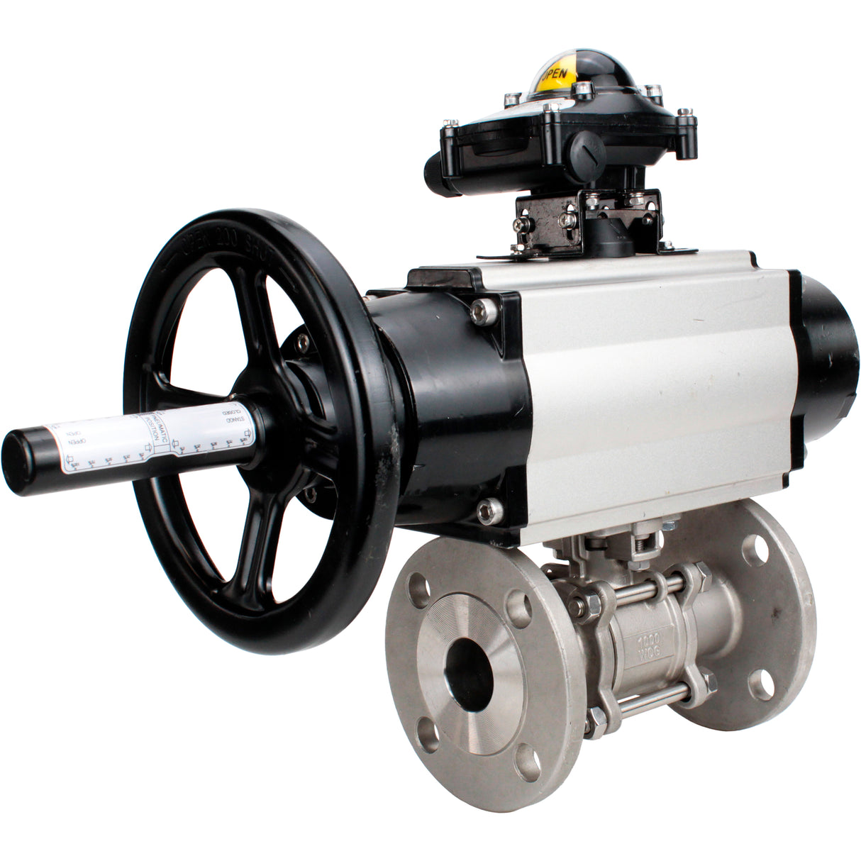 Ball valves Elephant BV3131P(3pc)-FP-F-ISO-H DN65-80 16 bar three-piece full bore flanged, body - stainless steel SS304, seal - PTFE, with pneumatic actuator Elephant PA-DA and LSU APL-210N