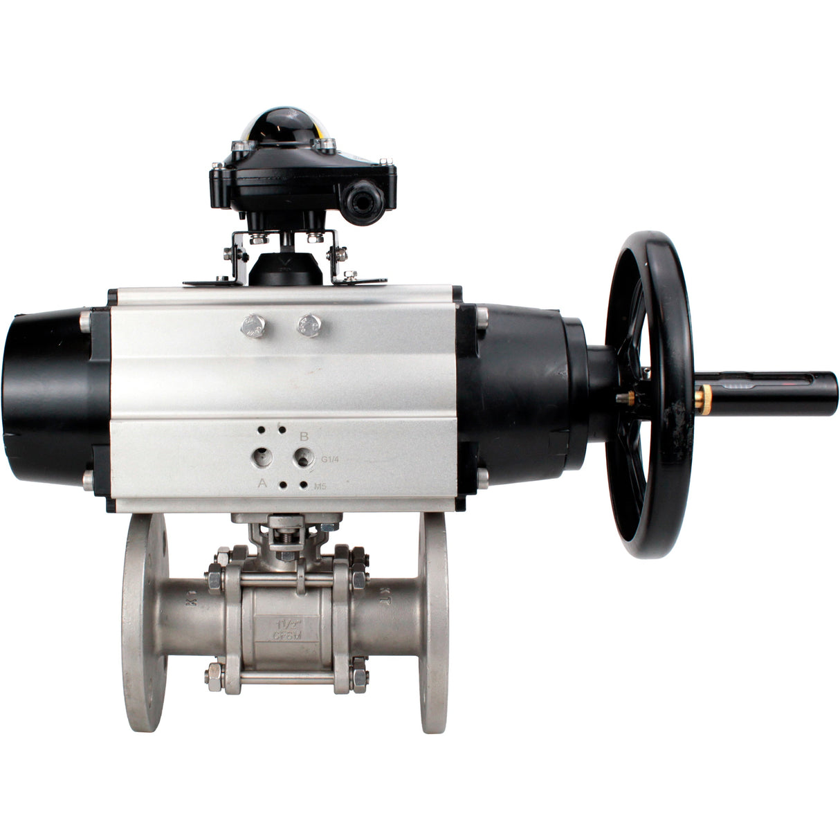 Ball valves Elephant BV3232P(3pc)-FP-F-ISO-H DN65-80 16 bar three-piece full bore flanged, body - stainless steel SS304, seal - PTFE, with pneumatic actuator Elephant PA-DA and LSU APL-210N