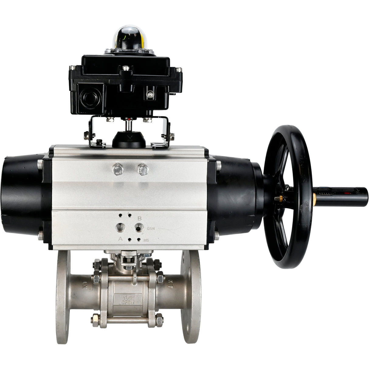 Ball valves Elephant BV3131P(3pc)-FP-F-ISO-H DN65-80 16 bar three-piece full bore flanged, body - stainless steel SS304, seal - PTFE, with pneumatic actuator Elephant PA-DA and LSU APL-410N EX