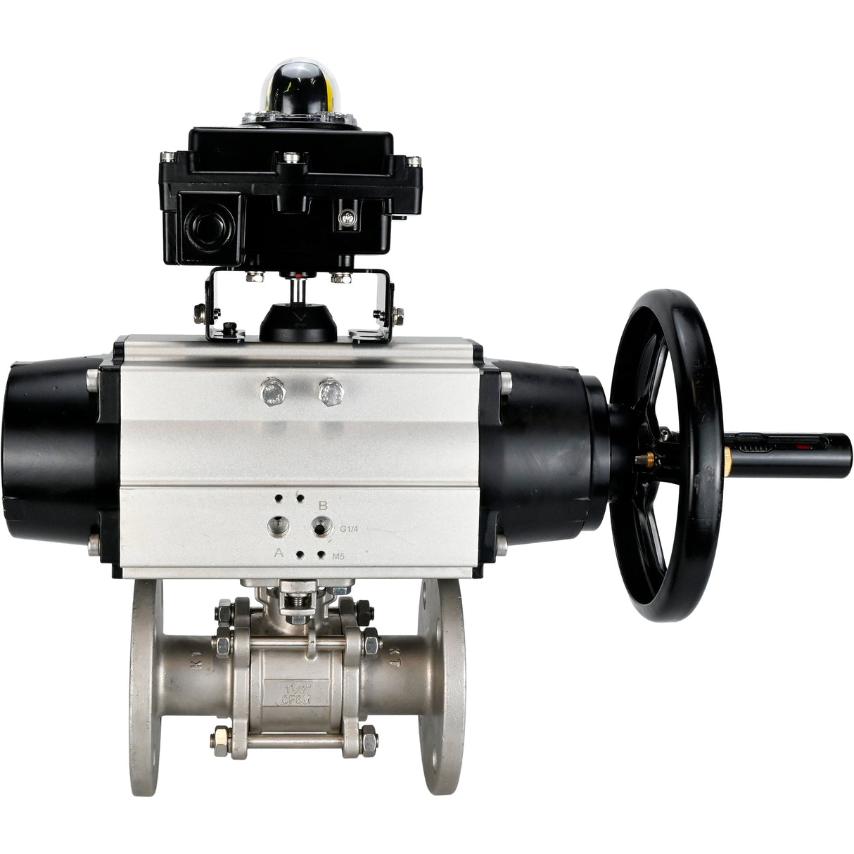 Ball valves Elephant BV3232P(3pc)-FP-F-ISO-H DN65-80 16 bar three-piece full bore flanged, body - stainless steel SS304, seal - PTFE, with pneumatic actuator Elephant PA-DA and LSU APL-410N EX