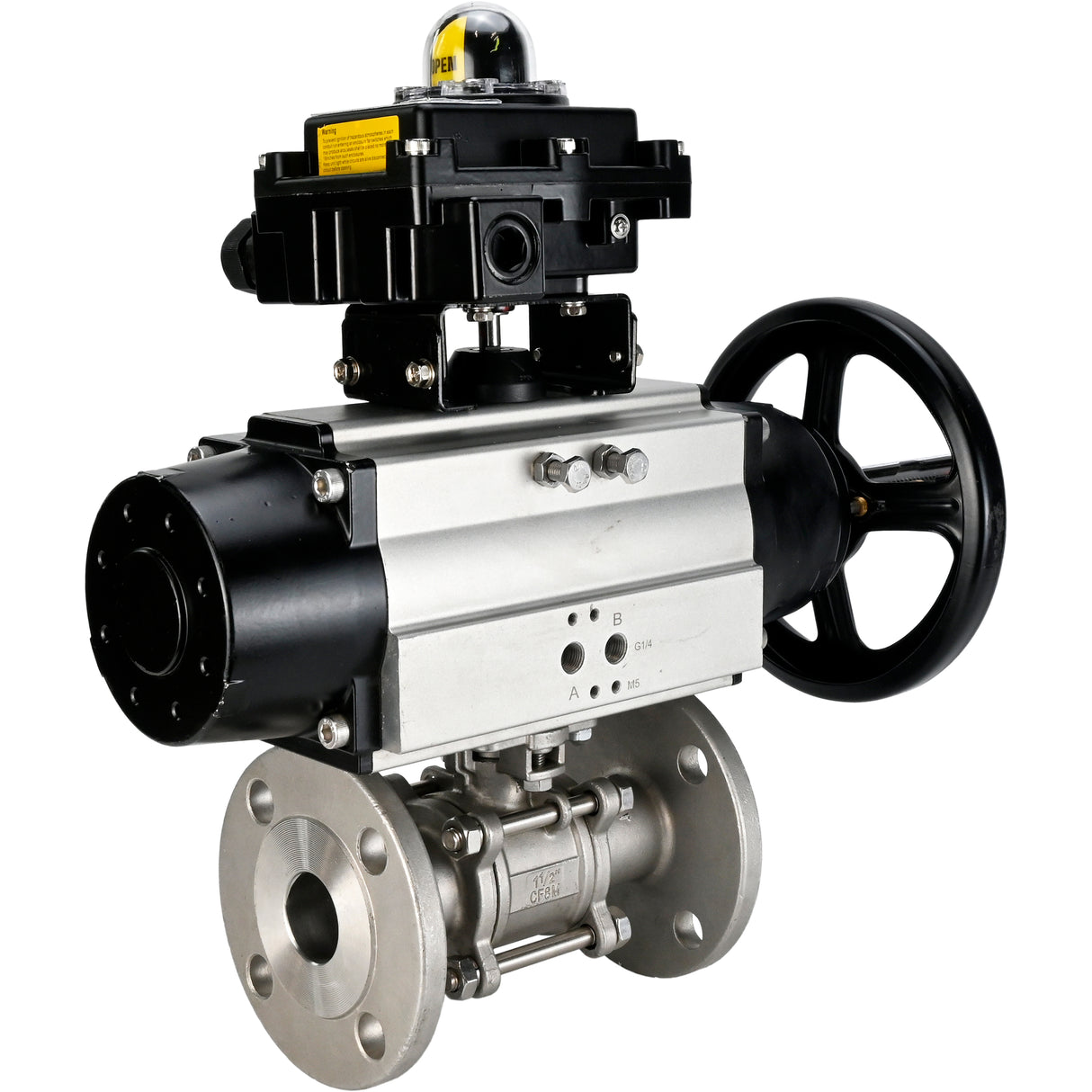 Ball valves Elephant BV3131P(3pc)-FP-F-ISO-H DN65-80 16 bar three-piece full bore flanged, body - stainless steel SS304, seal - PTFE, with pneumatic actuator Elephant PA-DA and LSU APL-410N EX