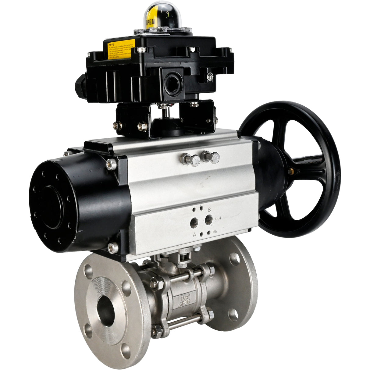 Ball valves Elephant BV3232P(3pc)-FP-F-ISO-H DN65-80 16 bar three-piece full bore flanged, body - stainless steel SS304, seal - PTFE, with pneumatic actuator Elephant PA-DA and LSU APL-410N EX