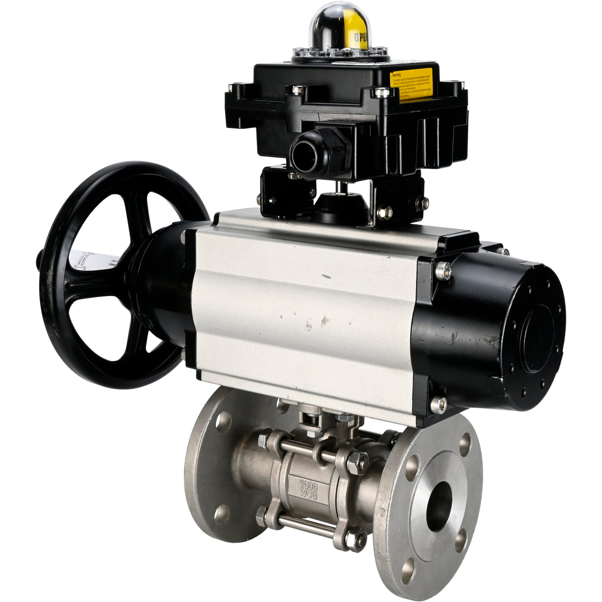 Ball valves Elephant BV3131P(3pc)-FP-F-ISO-H DN65-80 16 bar three-piece full bore flanged, body - stainless steel SS304, seal - PTFE, with pneumatic actuator Elephant PA-DA and LSU APL-410N EX