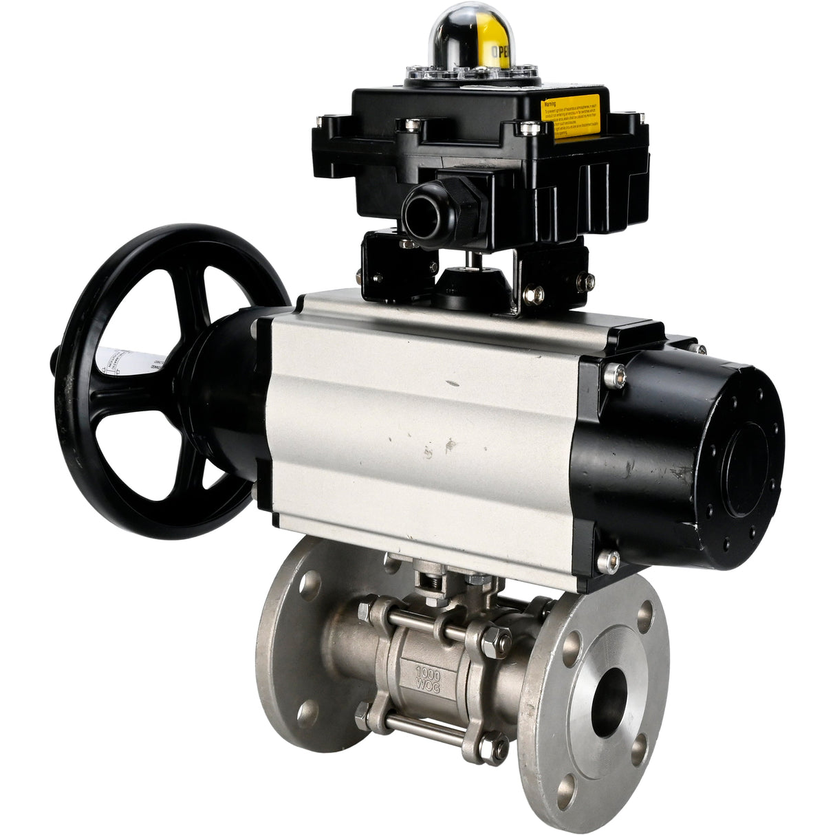 Ball valves Elephant BV3232P(3pc)-FP-F-ISO-H DN65-80 16 bar three-piece full bore flanged, body - stainless steel SS304, seal - PTFE, with pneumatic actuator Elephant PA-DA and LSU APL-410N EX