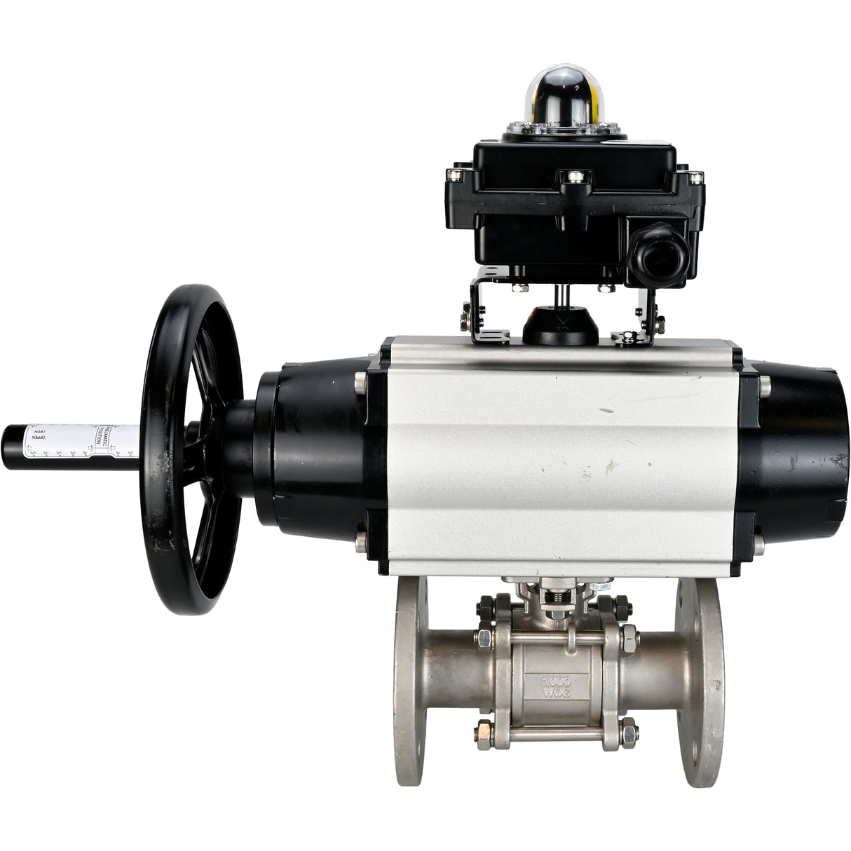 Ball valves Elephant BV3131P(3pc)-FP-F-ISO-H DN65-80 16 bar three-piece full bore flanged, body - stainless steel SS304, seal - PTFE, with pneumatic actuator Elephant PA-DA and LSU APL-410N EX