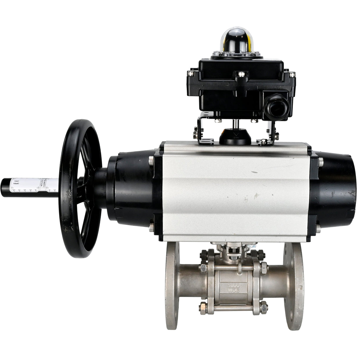 Ball valves Elephant BV3232P(3pc)-FP-F-ISO-H DN65-80 16 bar three-piece full bore flanged, body - stainless steel SS304, seal - PTFE, with pneumatic actuator Elephant PA-DA and LSU APL-410N EX