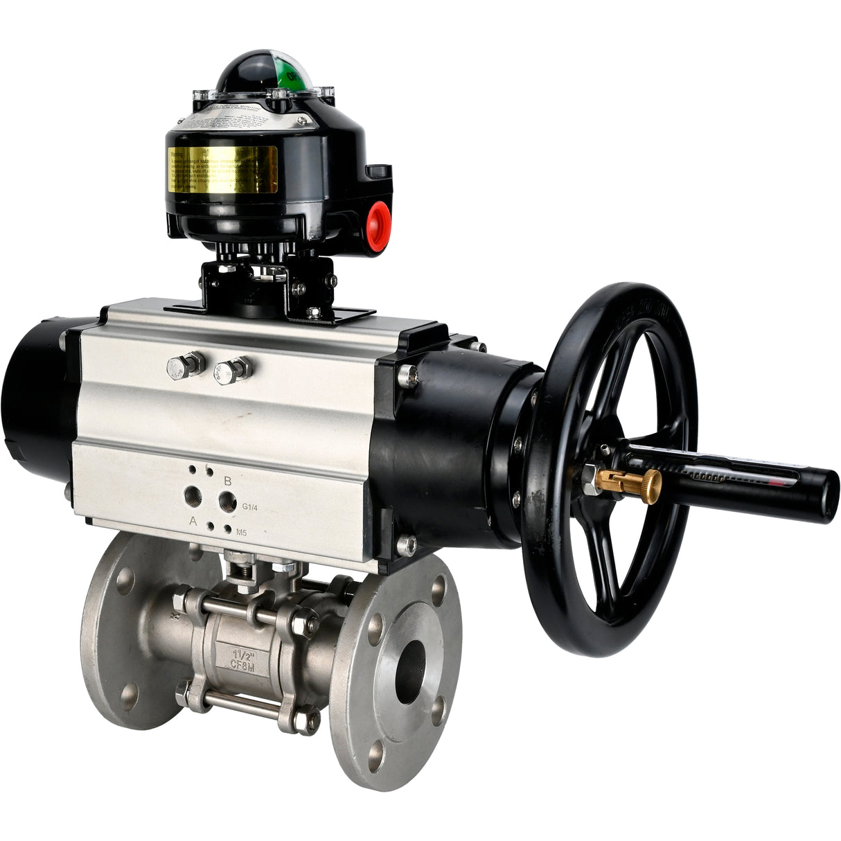 Ball valves Elephant BV3131P(3pc)-FP-F-ISO-H DN65-80 16 bar three-piece full bore flanged, body - stainless steel SS304, seal - PTFE, with pneumatic actuator Elephant PA-DA and LSU APL-510N EX