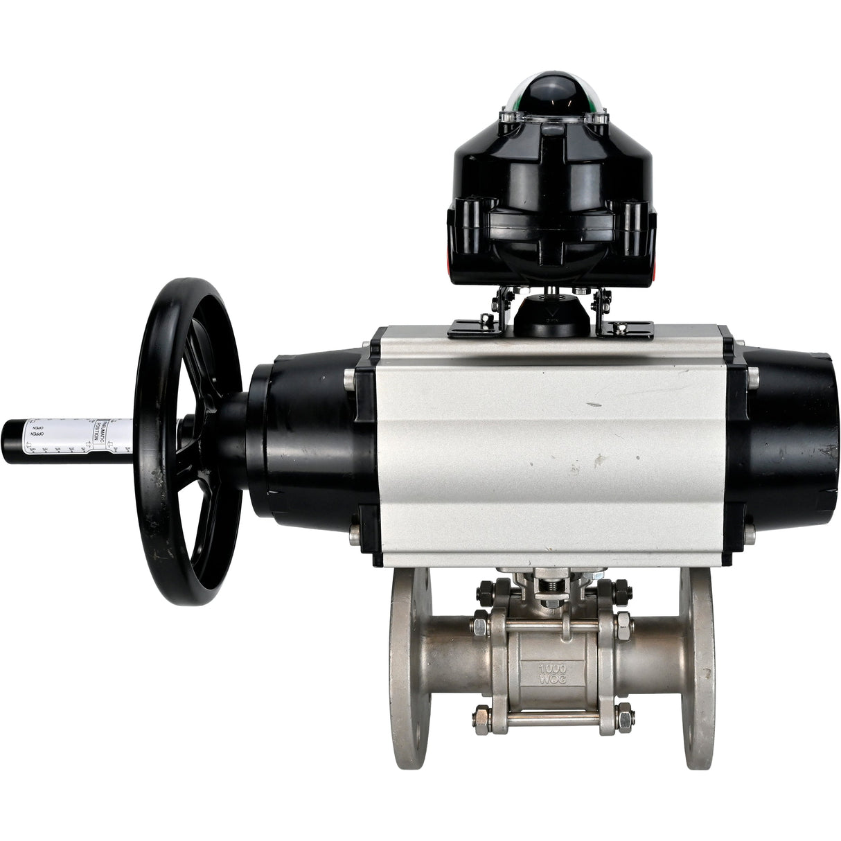 Ball valves Elephant BV3232P(3pc)-FP-F-ISO-H DN65-80 16 bar three-piece full bore flanged, body - stainless steel SS304, seal - PTFE, with pneumatic actuator Elephant PA-DA and LSU APL-510N EX