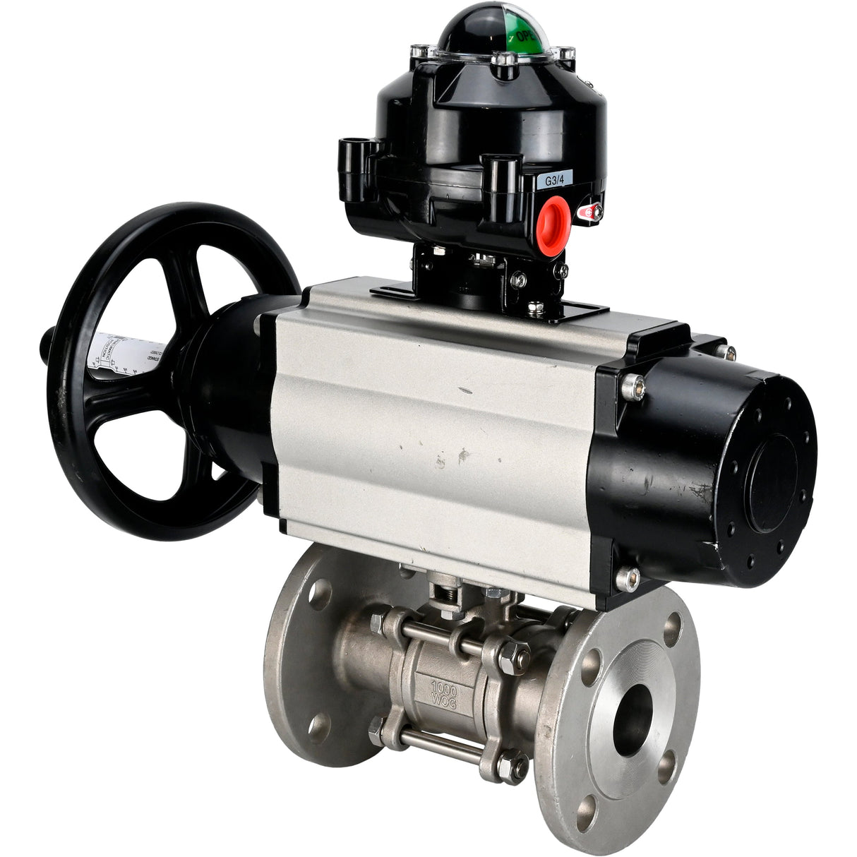 Ball valves Elephant BV3232P(3pc)-FP-F-ISO-H DN65-80 16 bar three-piece full bore flanged, body - stainless steel SS304, seal - PTFE, with pneumatic actuator Elephant PA-DA and LSU APL-510N EX