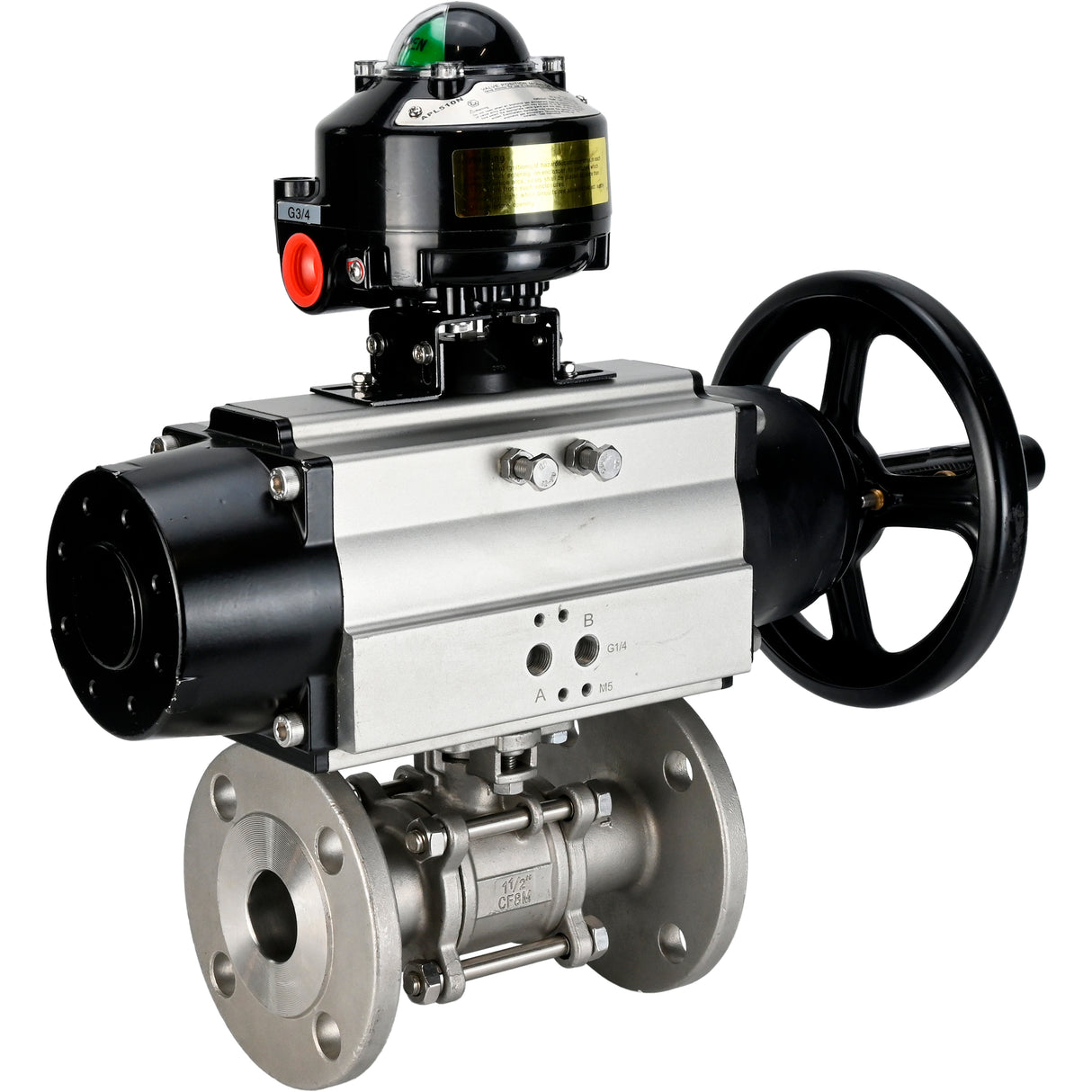 Ball valves Elephant BV3131P(3pc)-FP-F-ISO-H DN65-80 16 bar three-piece full bore flanged, body - stainless steel SS304, seal - PTFE, with pneumatic actuator Elephant PA-DA and LSU APL-510N EX