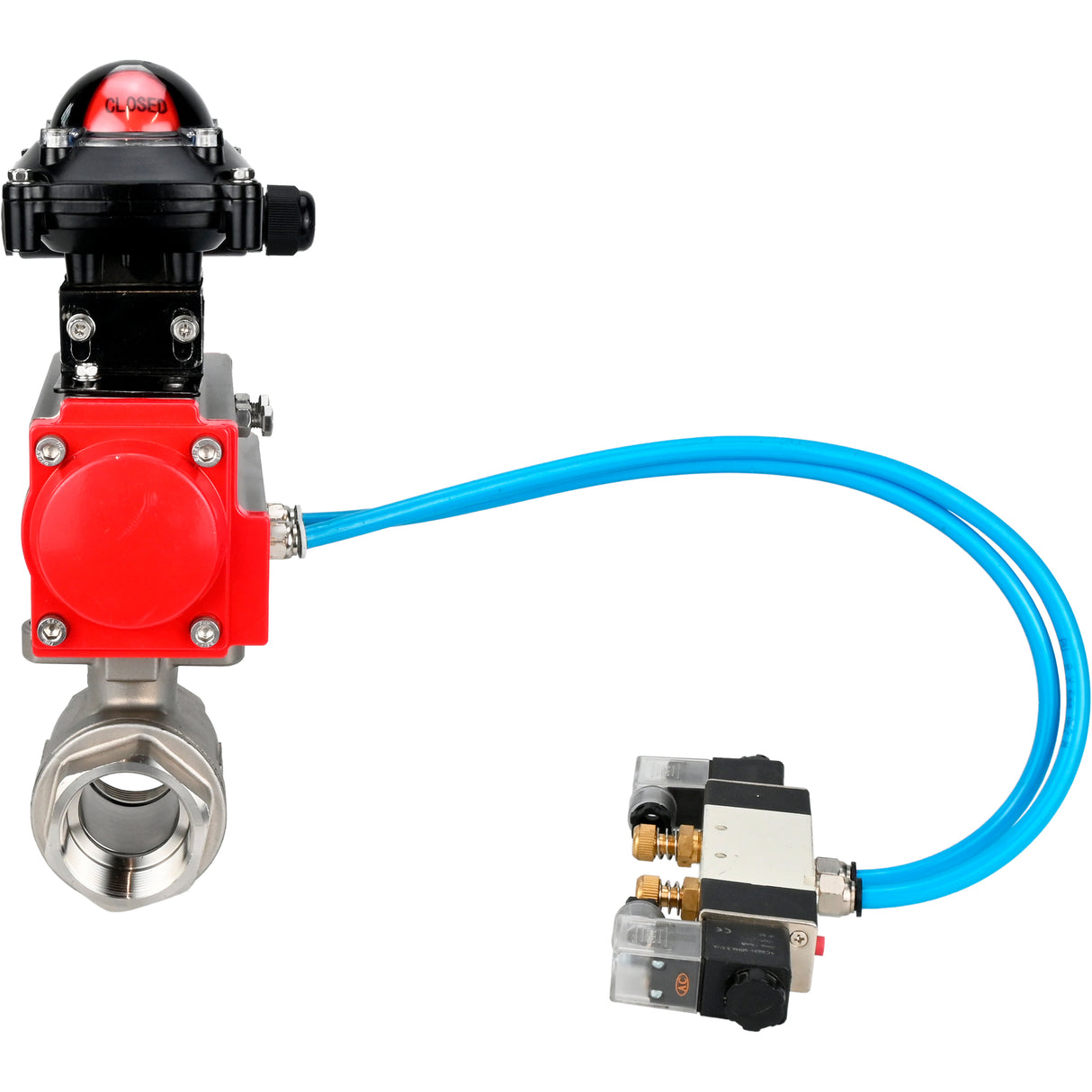 Ball valves Elephant BV3232P(2pc)-FP-T-ISO-H 16 bar, full bore coupling, stainless steel SS316, seal - PTFE, with double-acting PA-DA pneumatic actuator, with pneumatic distributor 4V320-10 220V, with LSU APL -210N