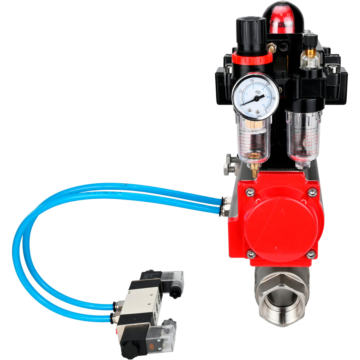 Ball valves Elephant BV3232P(2pc)-FP-T-ISO-H 16 bar, full bore coupling, stainless steel SS316, seal - PTFE, with double-acting PA-DA pneumatic actuator, with pneumatic distributor 4V320-08 220V, with LSU APL -410N EX, with ATU AFC2000