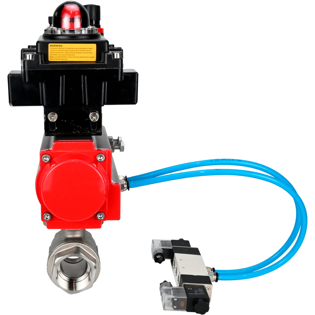 Ball valves Elephant BV3232P(2pc)-FP-T-ISO-H 16 bar, full bore coupling, stainless steel SS316, seal - PTFE, with double-acting PA-DA pneumatic actuator, with pneumatic distributor 4V320-08 220V, with LSU APL -410N EX, with ATU AFC2000