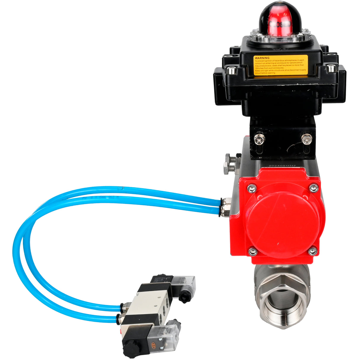 Ball valves Elephant BV3232P(2pc)-FP-T-ISO-H 16 bar, full bore coupling, stainless steel SS316, seal - PTFE, with double-acting PA-DA pneumatic actuator, with pneumatic distributor 4V320-08 220V, with LSU APL -410N EX