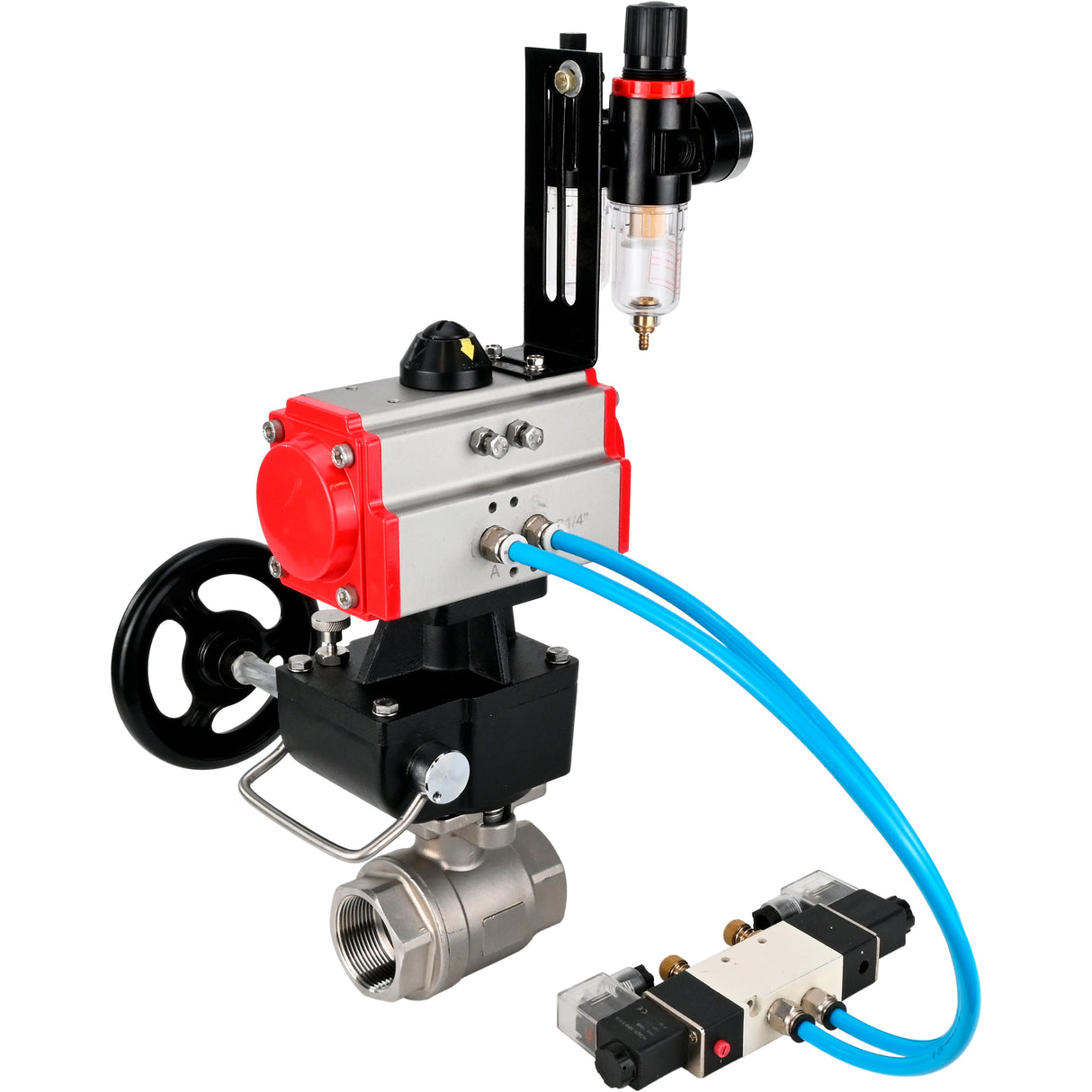 Ball valves Elephant BV3232P(2pc)-FP-T-ISO-H DN10-50 16 bar, full bore coupling, stainless steel SS316, seal - PTFE, with double-acting PA-DA pneumatic actuator, with pneumatic distributor 4V320-08 220V, with manual DNbler MON1-250-T26-ISO, with ATU AFC20