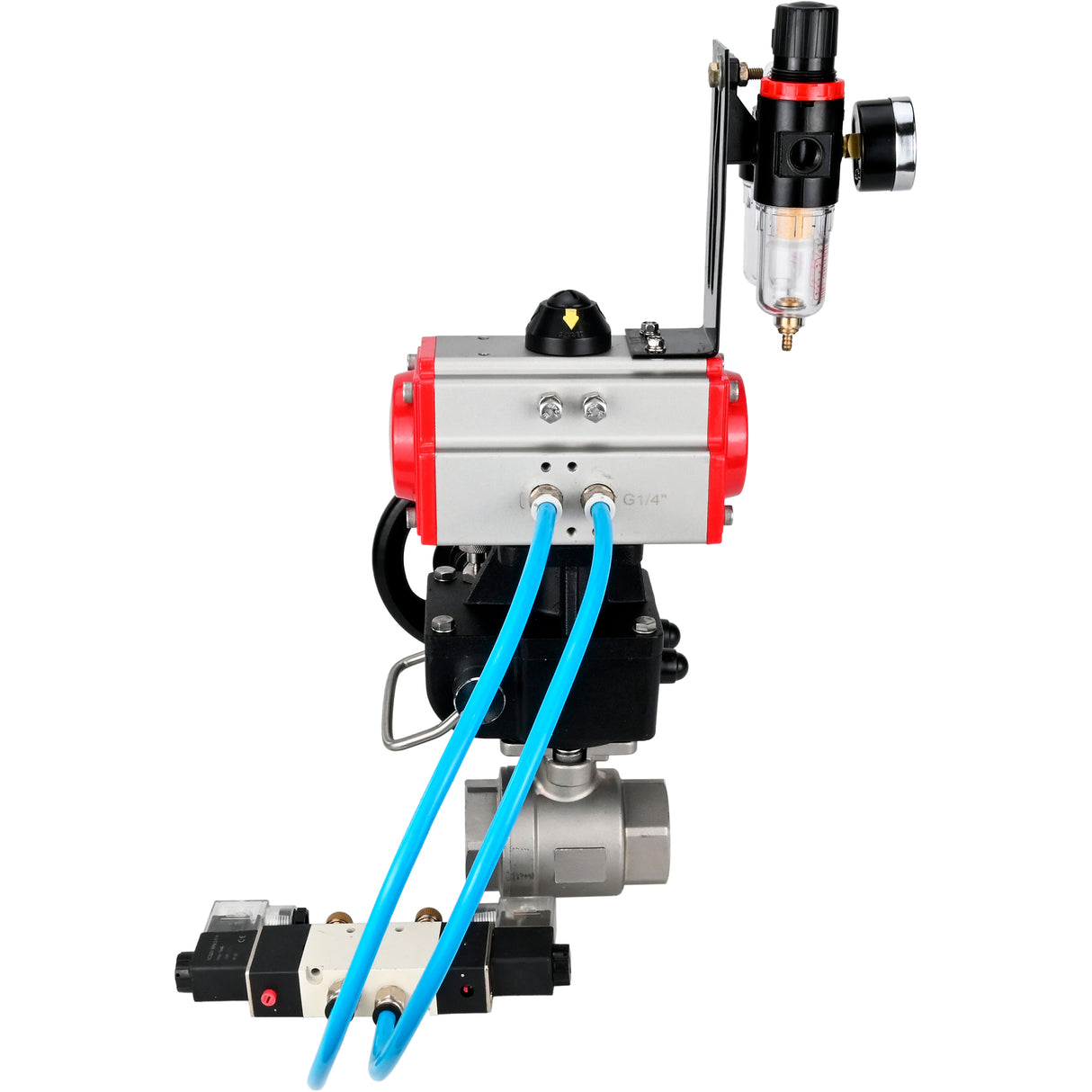 Ball valves Elephant BV3232P(2pc)-FP-T-ISO-H DN10-50 16 bar, full bore coupling, stainless steel SS316, seal - PTFE, with double-acting PA-DA pneumatic actuator, with pneumatic distributor 4V320-08 220V, with manual DNbler MON1-250-T26-ISO, with ATU AFC20