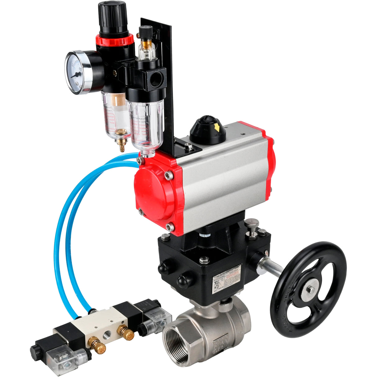 Ball valves Elephant BV3232P(2pc)-FP-T-ISO-H DN10-50 16 bar, full bore coupling, stainless steel SS316, seal - PTFE, with double-acting PA-DA pneumatic actuator, with pneumatic distributor 4V320-08 220V, with manual DNbler MON1-250-T26-ISO, with ATU AFC20