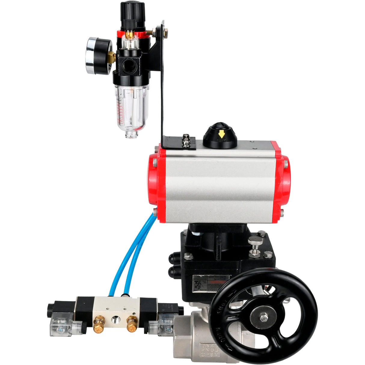 Ball valves Elephant BV3232P(2pc)-FP-T-ISO-H DN10-50 16 bar, full bore coupling, stainless steel SS316, seal - PTFE, with double-acting PA-DA pneumatic actuator, with pneumatic distributor 4V320-08 220V, with manual DNbler MON1-250-T26-ISO, with ATU AFC20