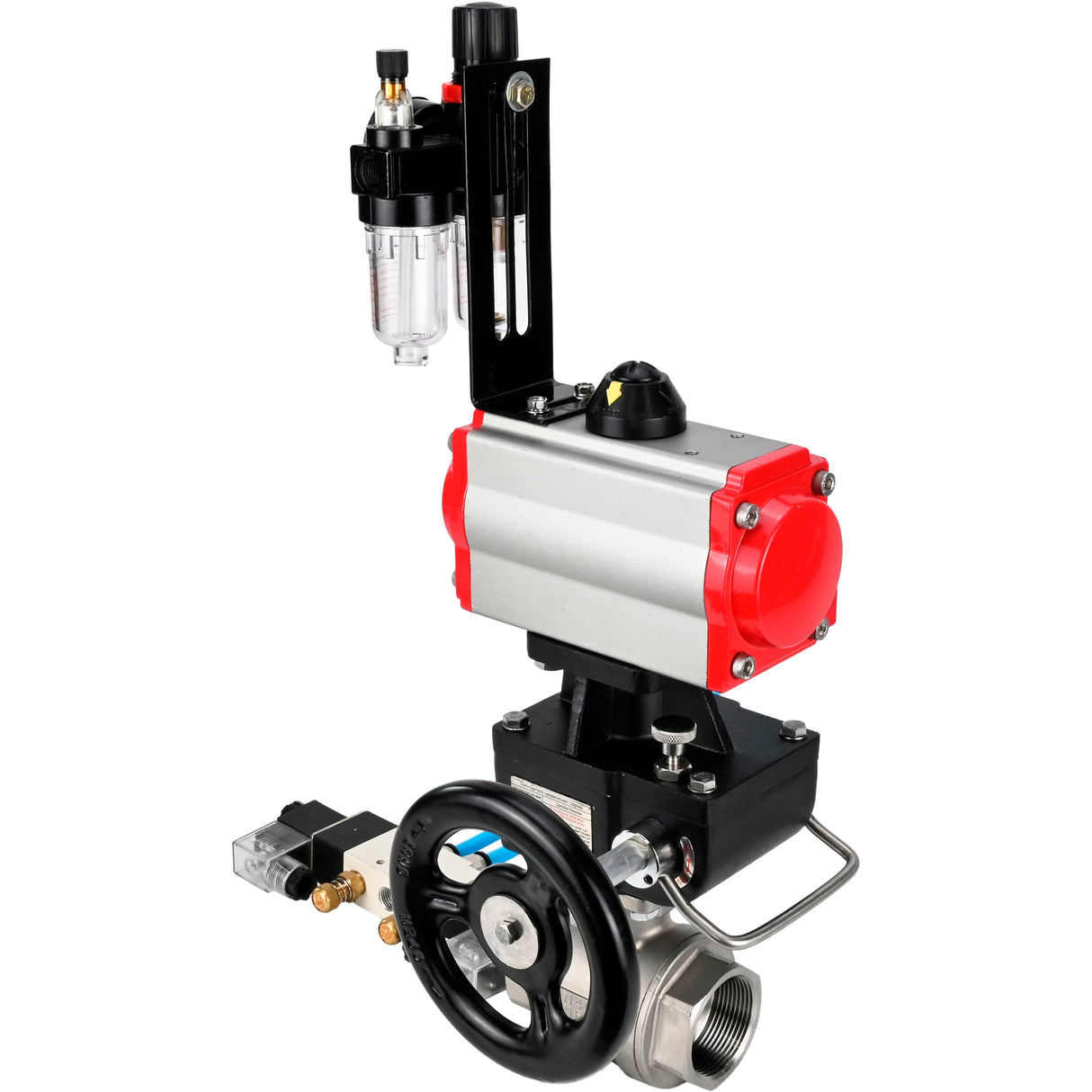 Ball valves Elephant BV3232P(2pc)-FP-T-ISO-H DN10-50 16 bar, full bore coupling, stainless steel SS316, seal - PTFE, with double-acting PA-DA pneumatic actuator, with pneumatic distributor 4V320-08 220V, with manual DNbler MON1-250-T26-ISO, with ATU AFC20