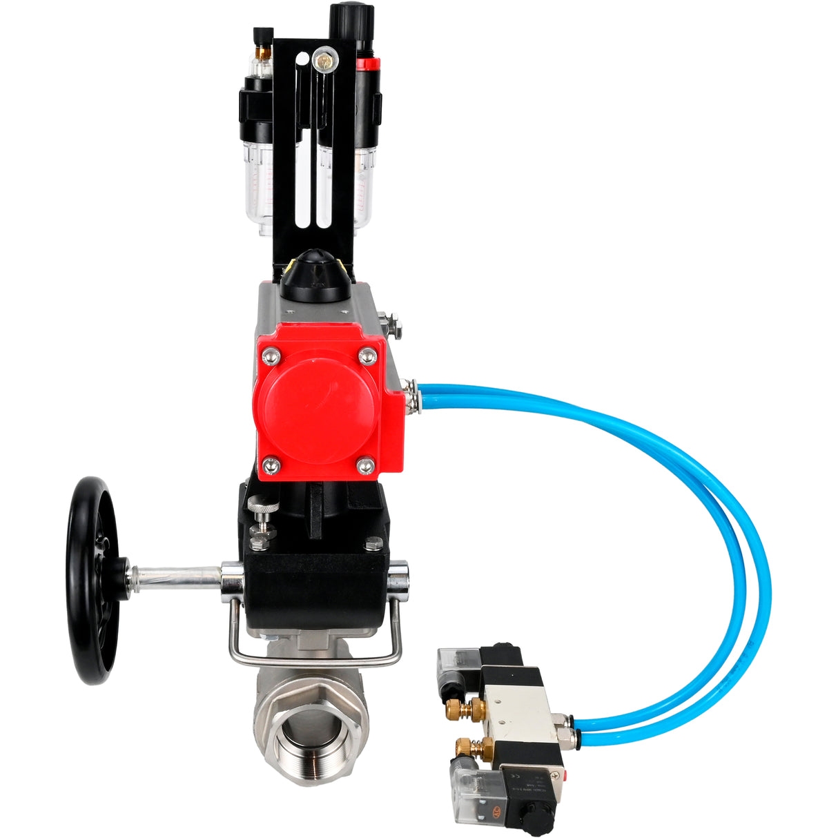 Ball valves Elephant BV3232P(2pc)-FP-T-ISO-H DN10-50 16 bar, full bore coupling, stainless steel SS316, seal - PTFE, with double-acting PA-DA pneumatic actuator, with pneumatic distributor 4V320-08 220V, with manual DNbler MON1-250-T26-ISO, with ATU AFC20