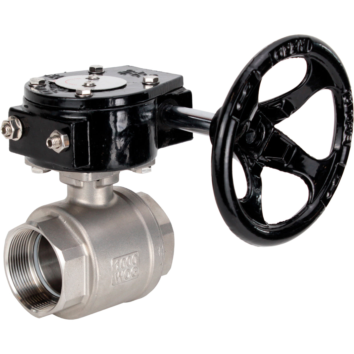 Stainless steel ball valve Elephant kshmp316-elephant-rdn, body material - stainless steel AISI 316, ball material - stainless steel AISI 316, seal - PTFE, gear operated