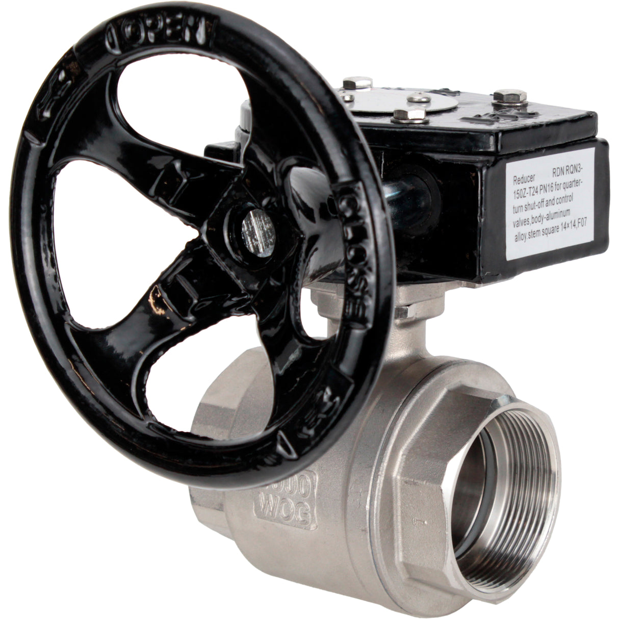 Stainless steel ball valve Elephant kshmp316-elephant-rdn, body material - stainless steel AISI 316, ball material - stainless steel AISI 316, seal - PTFE, gear operated