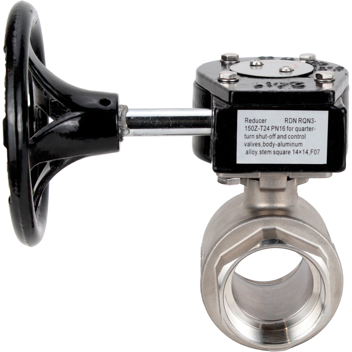 Stainless steel ball valve Elephant kshmp316-elephant-rdn, body material - stainless steel AISI 316, ball material - stainless steel AISI 316, seal - PTFE, gear operated