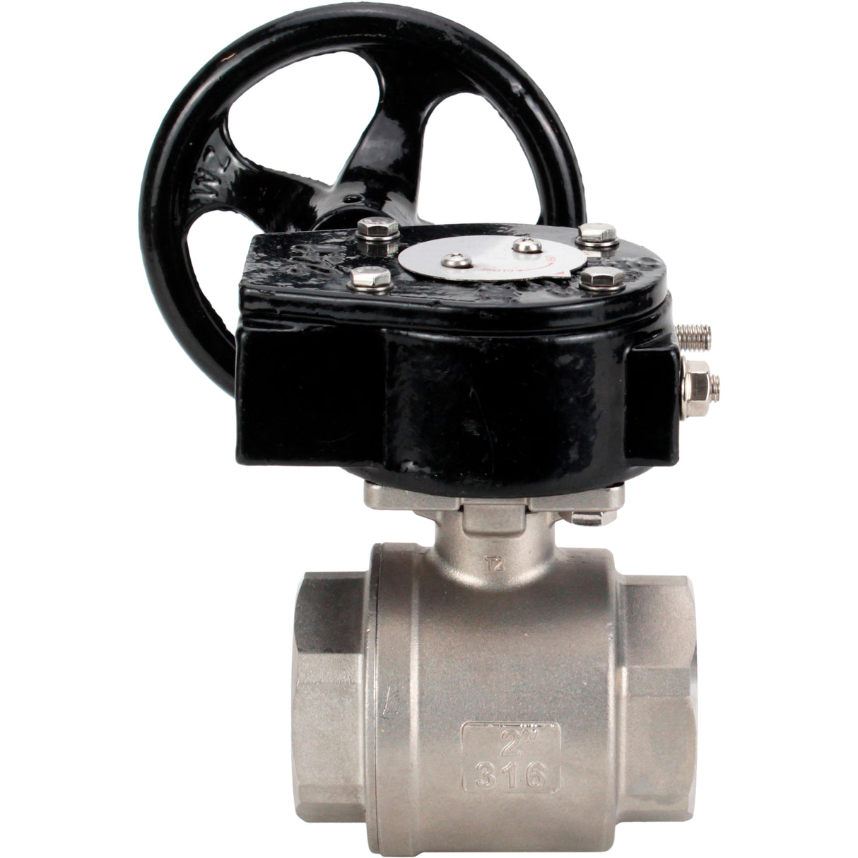 Stainless steel ball valve Elephant kshmp316-elephant-rdn, body material - stainless steel AISI 316, ball material - stainless steel AISI 316, seal - PTFE, gear operated