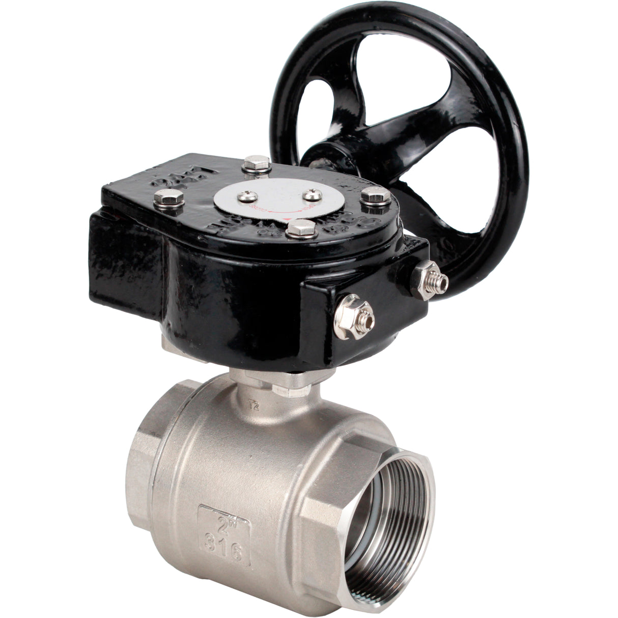 Stainless steel ball valve Elephant kshmp316-elephant-rdn, body material - stainless steel AISI 316, ball material - stainless steel AISI 316, seal - PTFE, gear operated