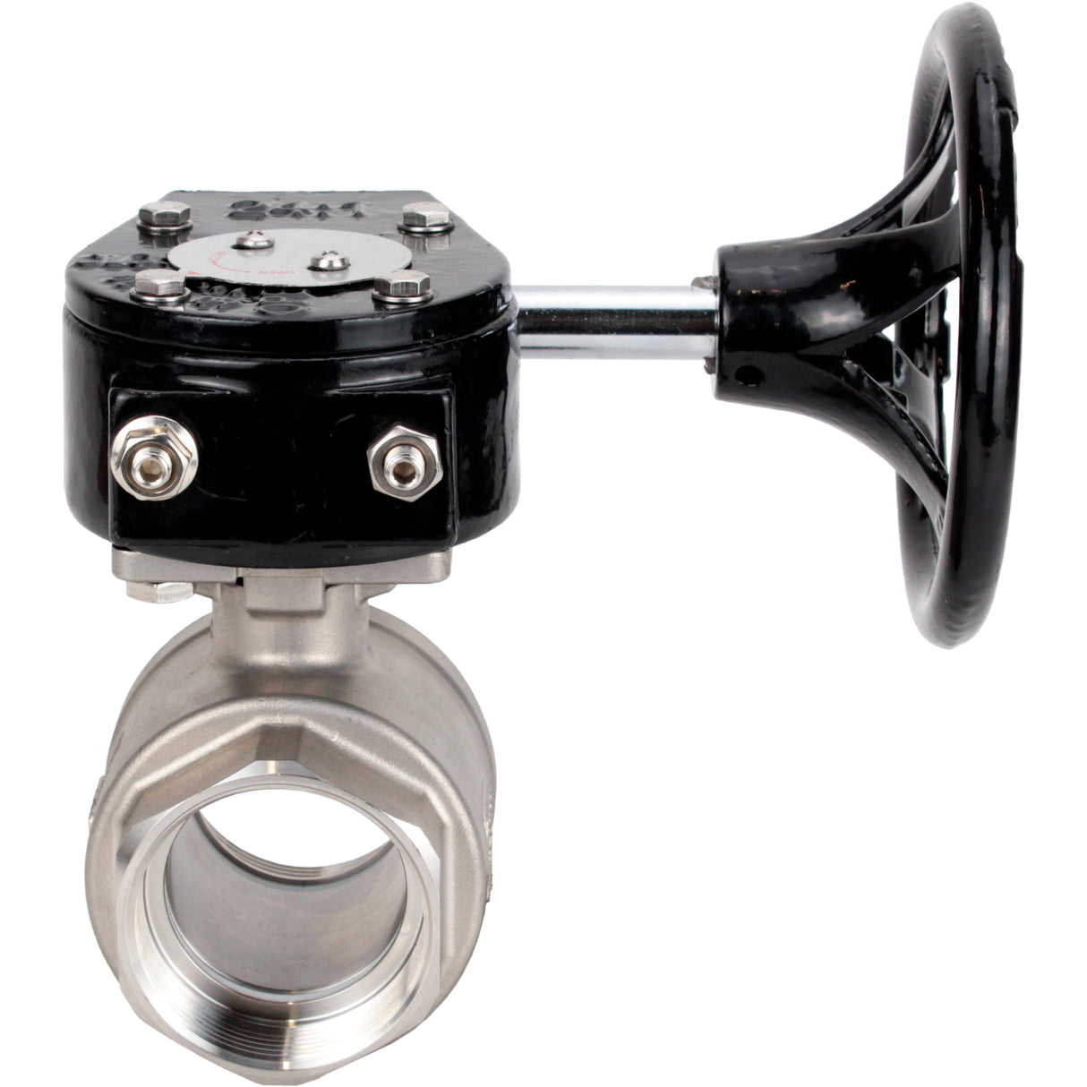 Stainless steel ball valve Elephant kshmp316-elephant-rdn, body material - stainless steel AISI 316, ball material - stainless steel AISI 316, seal - PTFE, gear operated