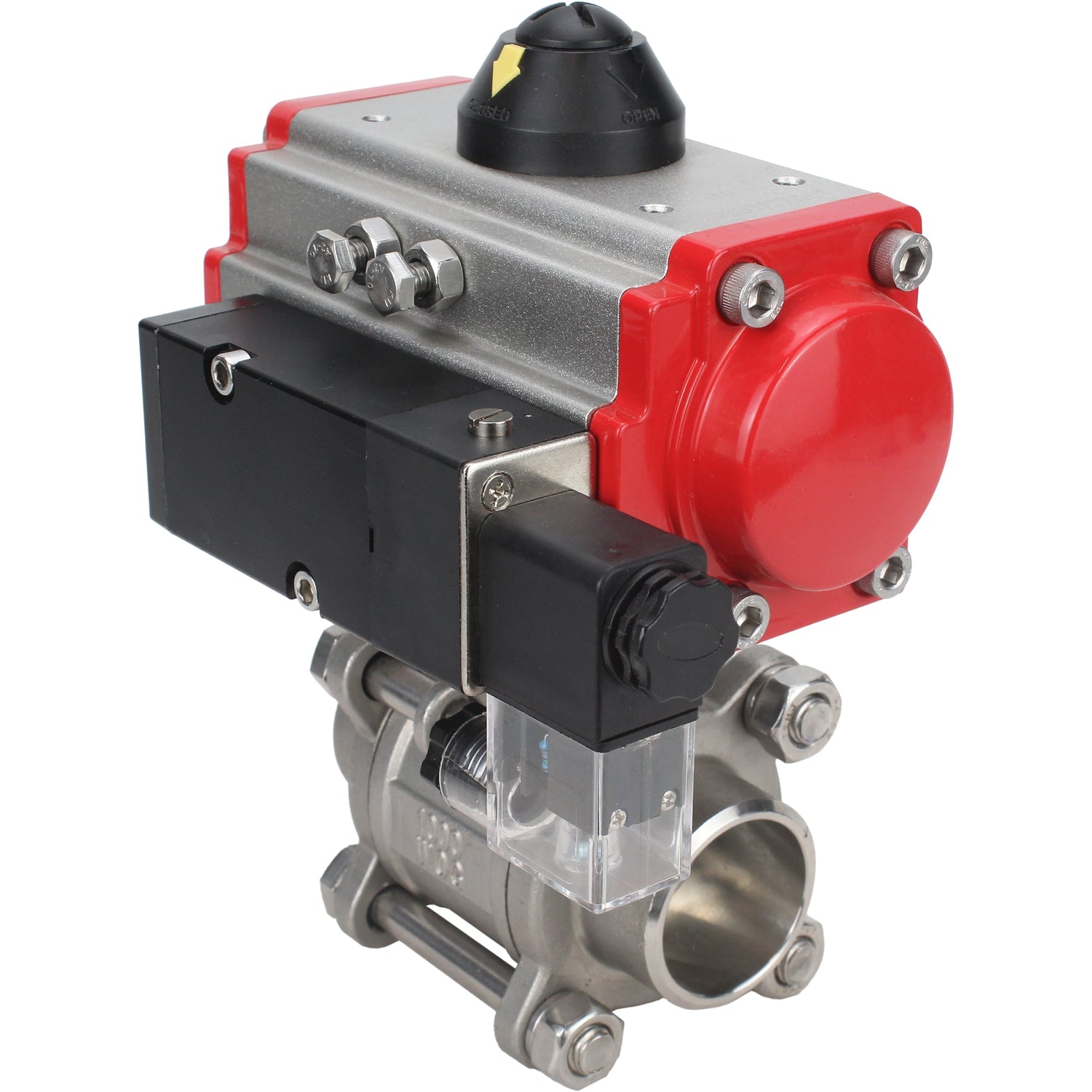 Stainless steel ball valve Elephant kshpp-316200-da-4m310-24, body material - stainless steel AISI 316, ball material - stainless steel AISI 316, seal - PTFE, pneumatic actuator operated