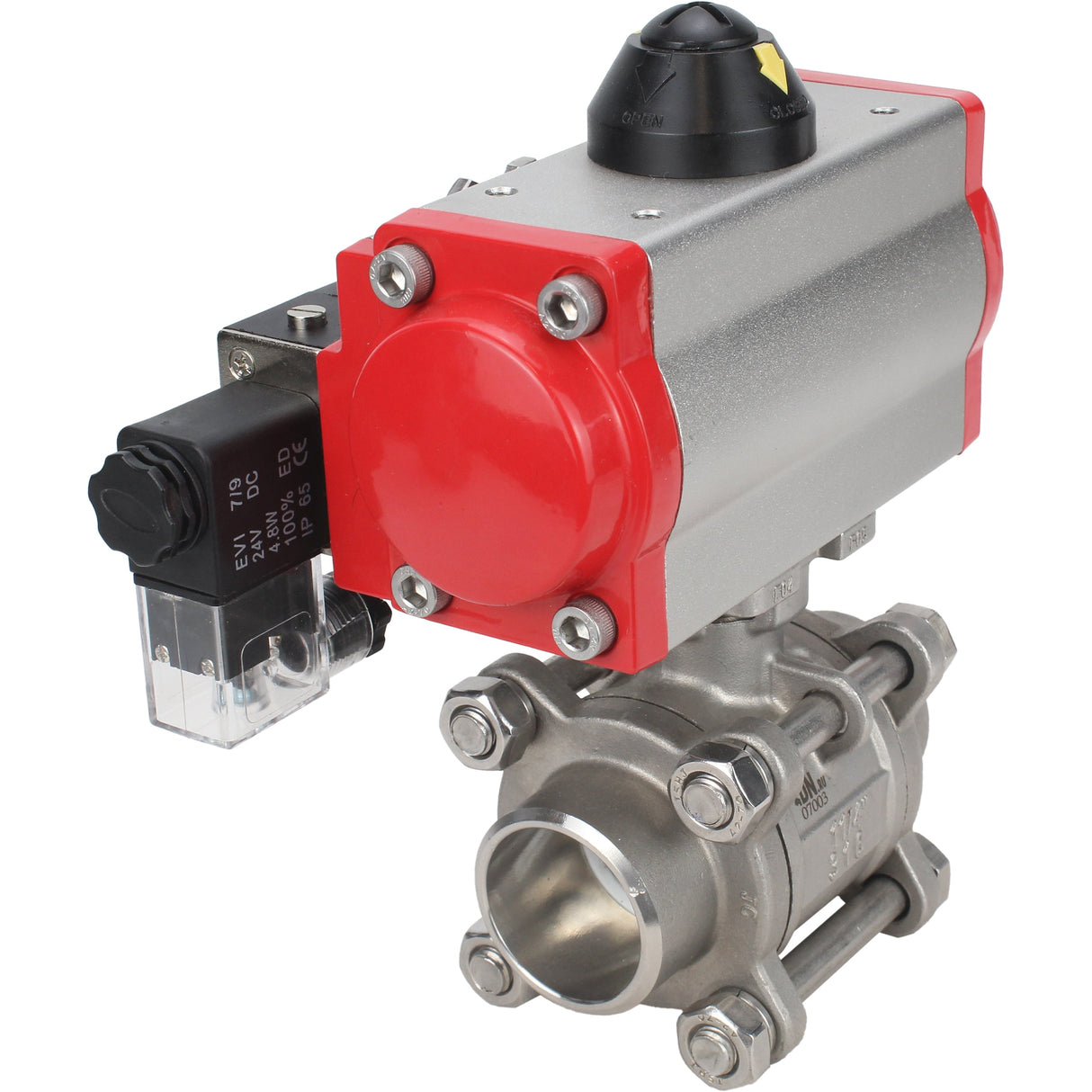 Stainless steel ball valve Elephant kshpp-316200-da-4m310-24, body material - stainless steel AISI 316, ball material - stainless steel AISI 316, seal - PTFE, pneumatic actuator operated