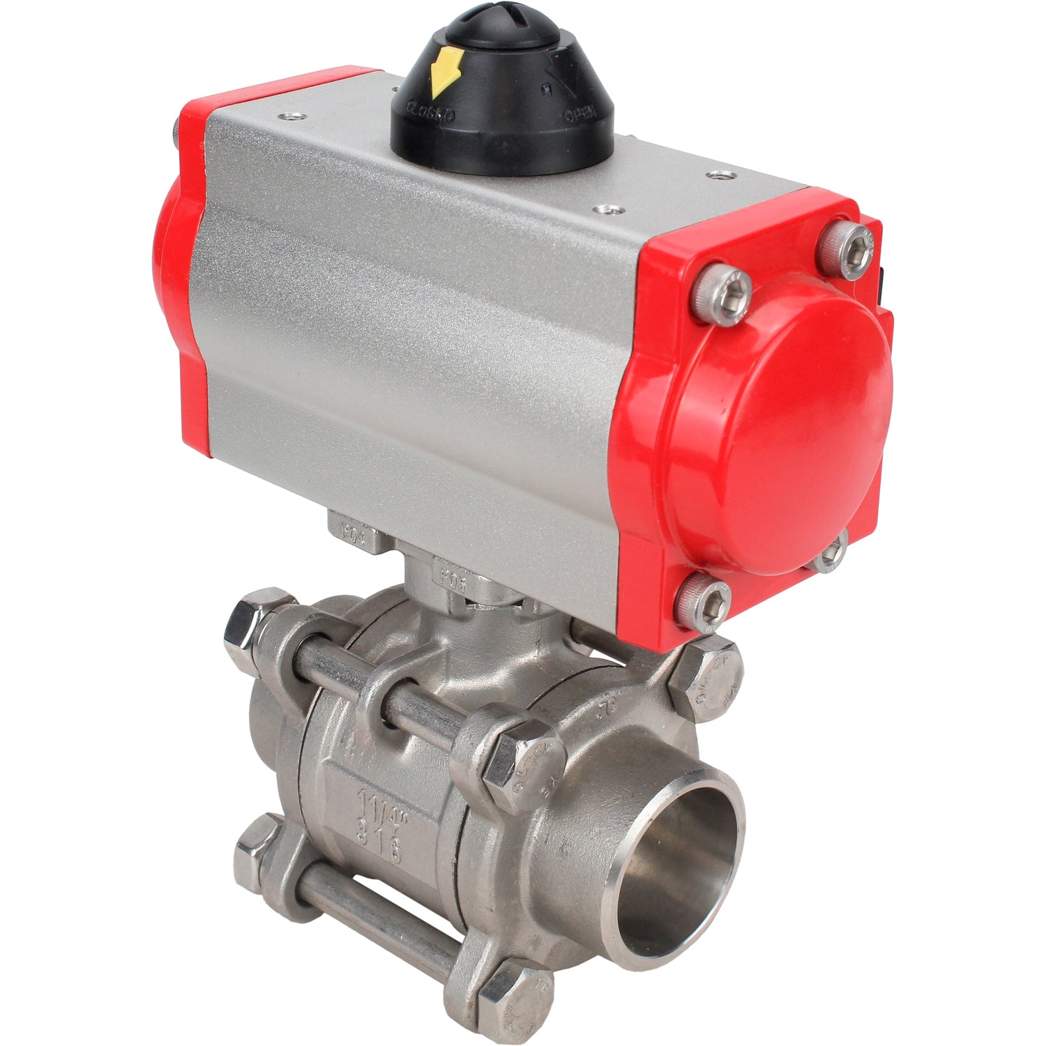 Stainless steel ball valve Elephant kshpp-316200-sa-4m310-24, body material - stainless steel AISI 316, ball material - stainless steel AISI 316, seal - PTFE, pneumatic actuator operated