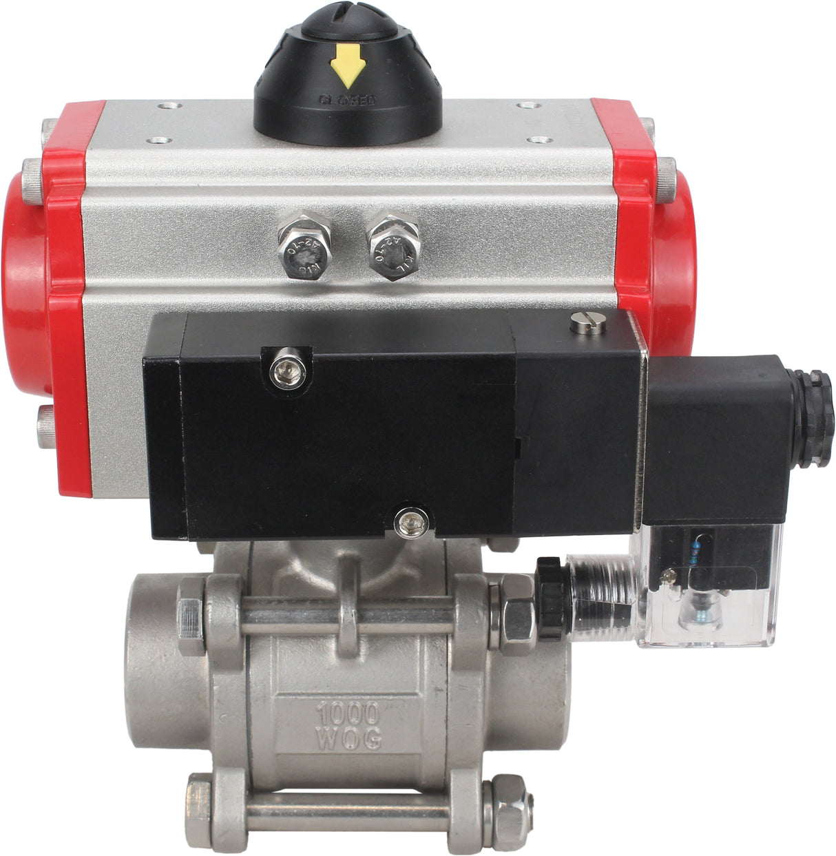 Stainless steel ball valve Elephant kshpp-316200-sa-4m310-24, body material - stainless steel AISI 316, ball material - stainless steel AISI 316, seal - PTFE, pneumatic actuator operated
