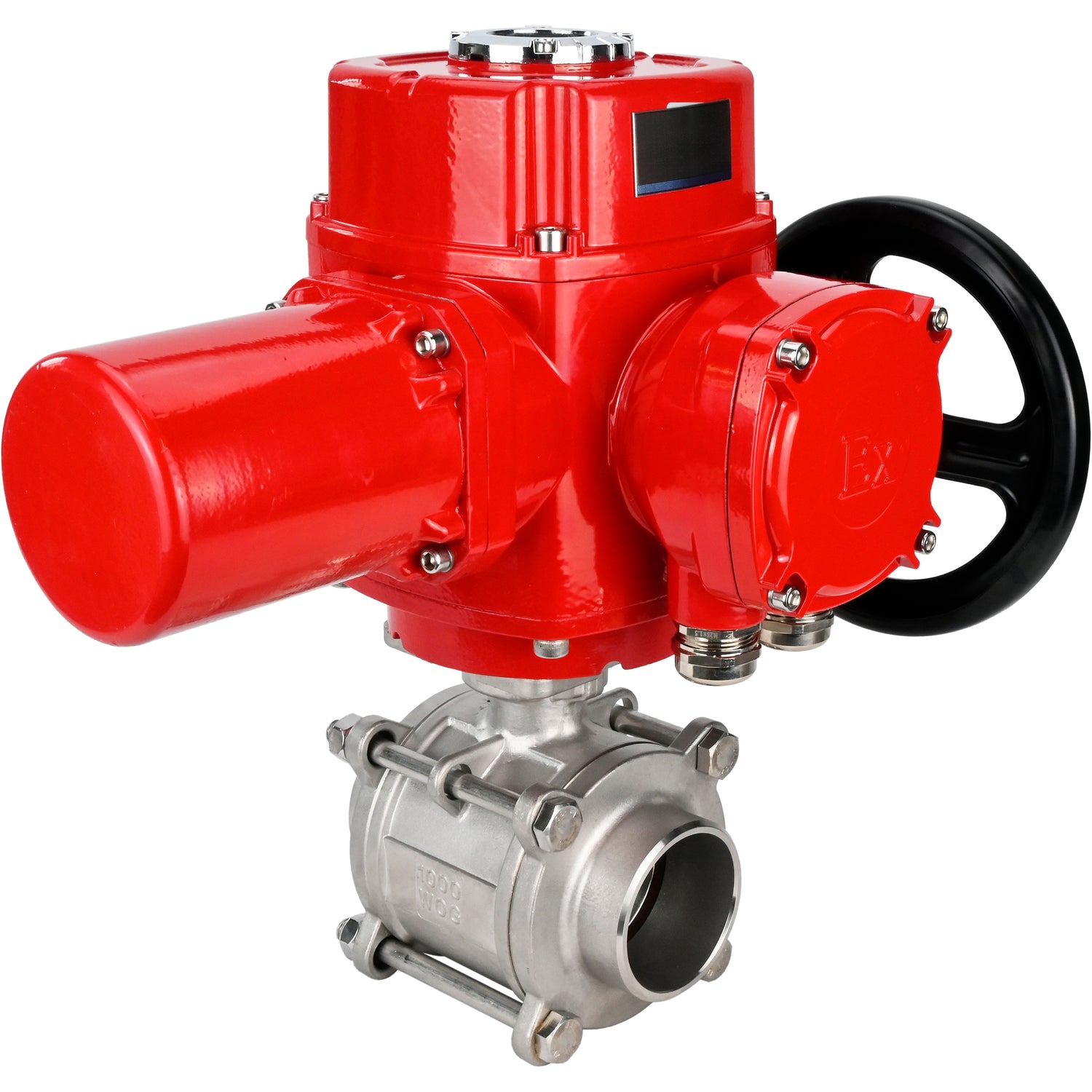 Stainless steel ball valve Elephant BVPP 316,200-ISO 63 bar SS316 full port, for welding, body material - stainless steel, quarter-turn electric actuator Elephant QT-W (M) EX 220 V