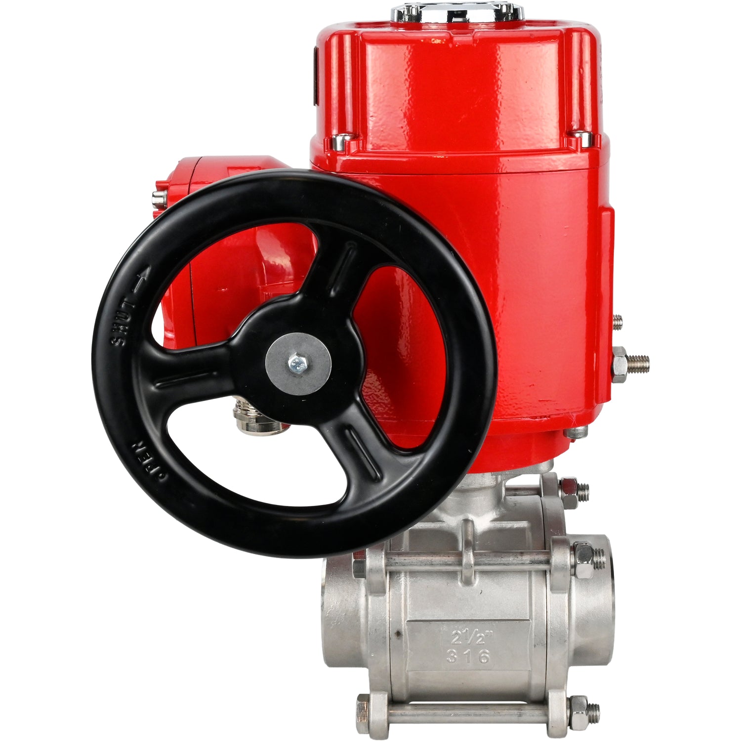 Stainless steel ball valve Elephant BVPP 316,200-ISO 63 bar SS316 full port, for welding, body material - stainless steel, quarter-turn electric actuator Elephant QT-W (M) EX 220 V