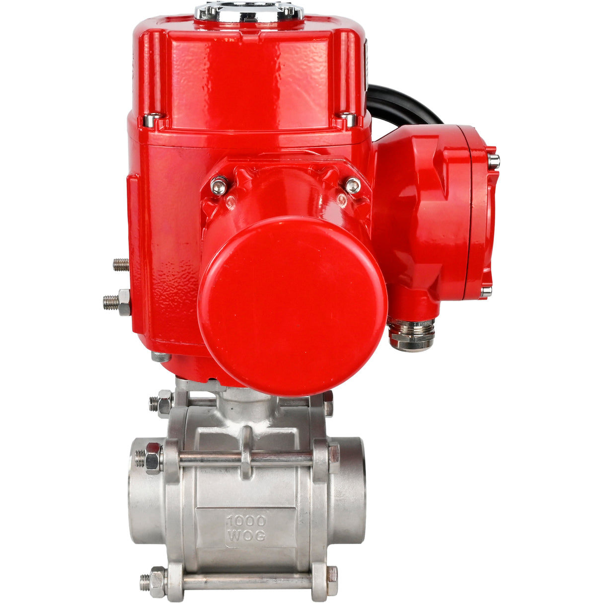 Stainless steel ball valve Elephant BVPP 316,200-ISO 63 bar SS316 full port, for welding, body material - stainless steel, quarter-turn electric actuator Elephant QT-W (M) EX 220 V