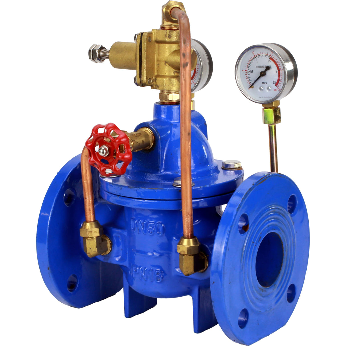 After-self regulators with pilot control Elephant PVA1-1313RR-F, diaphragm regulators, body - cast iron GGG40, disk - cast iron GGG40, seal - reinforced natural rubber, flanged connection