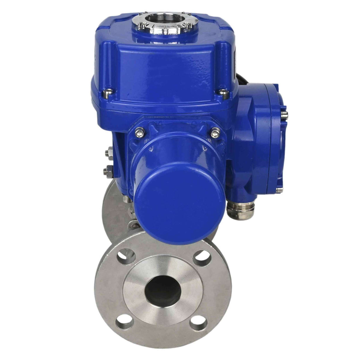 Stainless steel ball valve Elephant BVFPT,304,180 three-part, body material - stainless steel SS304, seal - PTFE, flanged, full port, quarter-turn electric actuator Elephant QT-W (M) 220 V