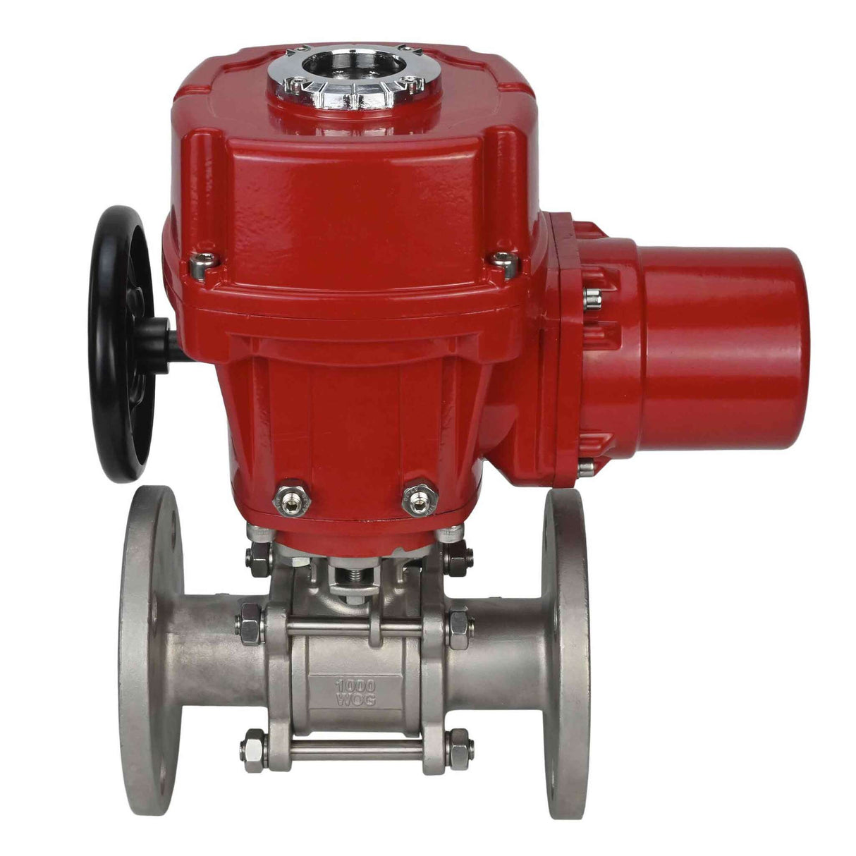 Stainless steel ball valve Elephant BVFPT,304,180 three-part, body material - stainless steel SS304, seal - PTFE, flanged, full port, quarter-turn electric actuator Elephant QT-W (M) EX 380 V