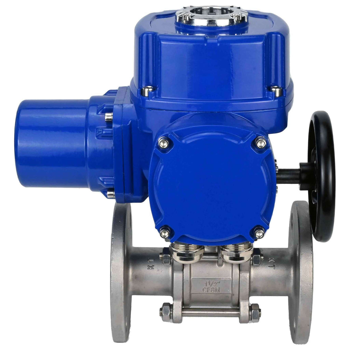 Stainless steel ball valve Elephant BVFPT,304,180 three-part, body material - stainless steel SS304, seal - PTFE, flanged, full port, quarter-turn electric actuator Elephant QT-W (M) 380 V